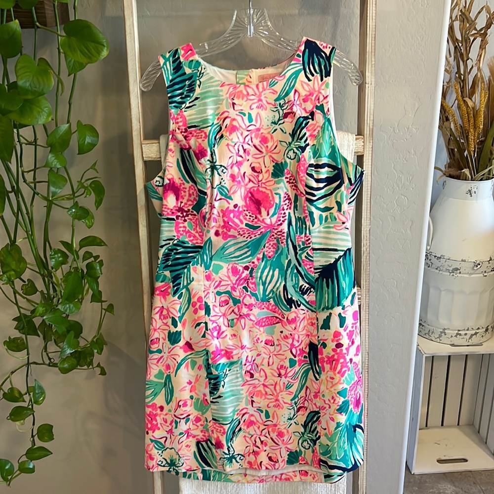 Lilly Pulitzer Neon Pink and Green Floral Shift Dress